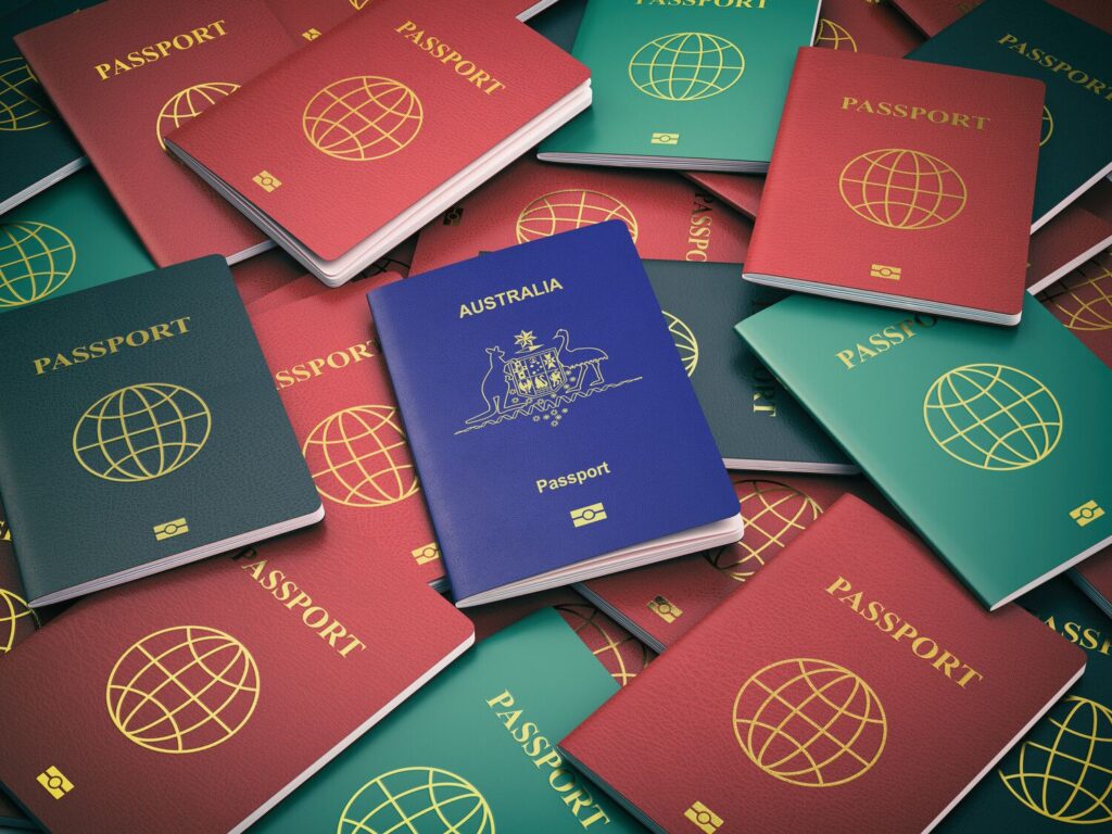 Passports stacked